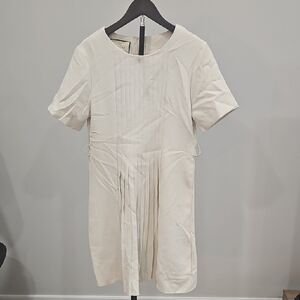 Gucci Cream Pleated Front Short Sleeve Mini Dress